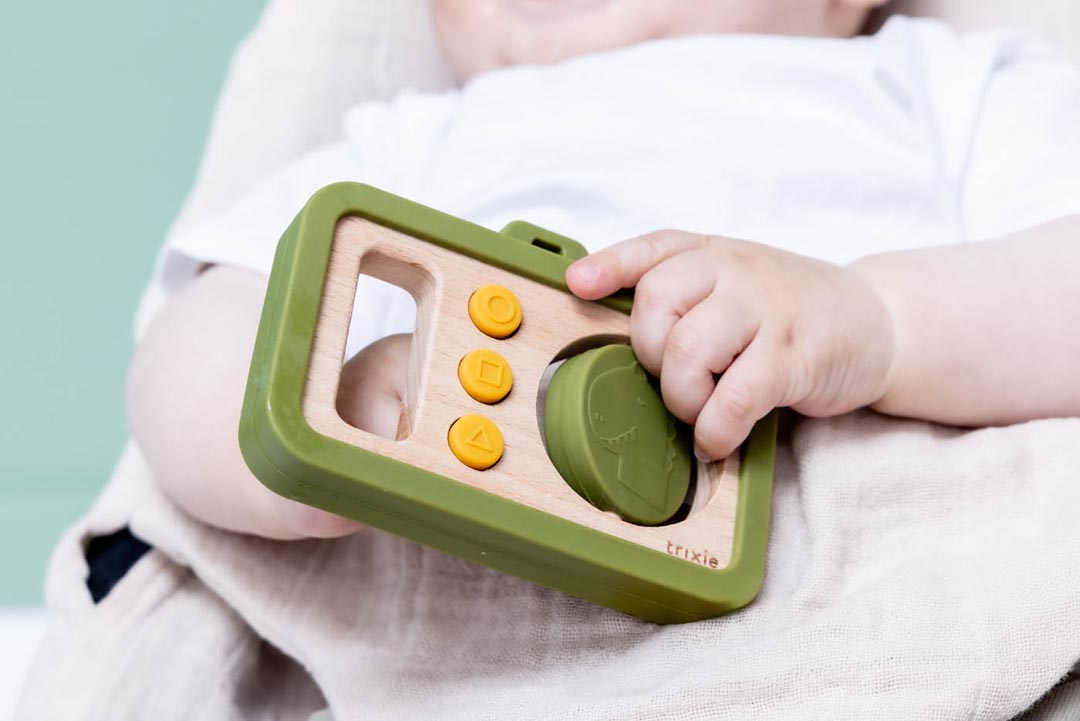 Appareil photo bébé en silicone et bois